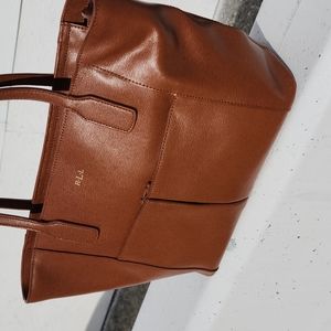 RALPH LAUREN NEWBURY POCKET SHOPPER HANDBAG BROWN